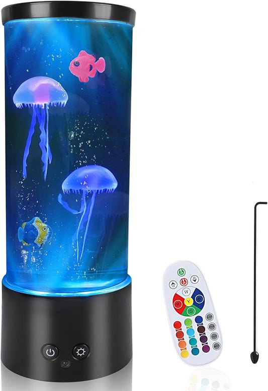 PINPON Jellyfish Lamp Color Changing Artificial Fish Tank with USB & Battery Powered Option 4 Lighting Modes Aquarium Lamp with Remote Control Mood Light for Relax