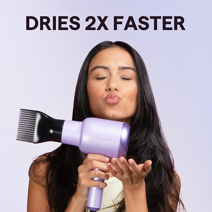 Wavytalk Blow Dryer with Diffuser, Blown Away Ionic Hair Dryer for Curly Hair with Comb, 1875W Fast Drying Blow Dryer with Ceramic Technology, 3 Attachments for All Hair Types, Light and Quiet, Purple