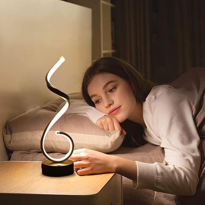 Modern Spiral LED Table Lamp for Bedroom, Bedside Lamps with USB Charging Ports, Dimmable Side Table Lamp Touch Lamps for Nightstand, 3 Colors Modes Desk Lamps for Living Room, Office - Black