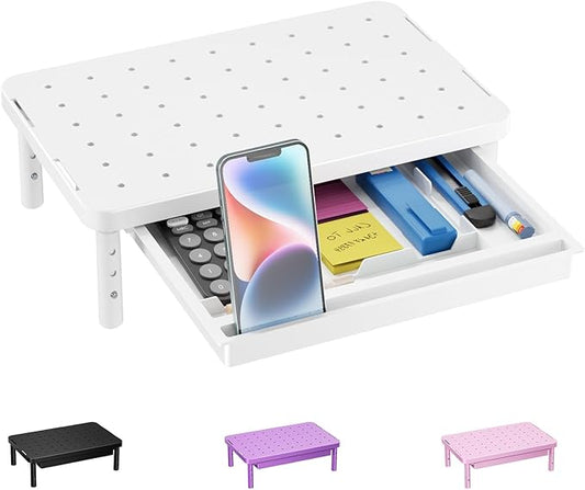 WALI Computer Monitor Stand with Storage, Desk Monitor Riser 3 Height Adjustable, Laptop Riser with Airflow Vents, Desk Organizer for Computer, Laptop, Printer (PTT002-W), 1 Pack, White