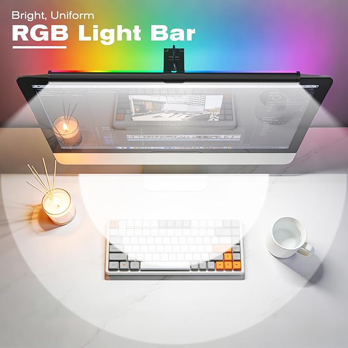 RGB Monitor Light Bar, Eye-Care Dual Light Reading Screen Lamp, 9 Modes Gaming Backlight LED Computer Lamp, 3 Colors Dimmable Frontlight, 15.75'' USB Desk Lights for Home, Office