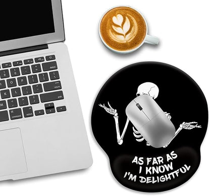 Skeleton Mouse Pad, Ergonomic Mouse Pad with Wrist Rest, Gaming Mouse Pad Wrist Support with Non-Slip Pain Relief PU Base, Funny Skull Mouse Pads for Desk, Goth Office Desk Accessories Decor