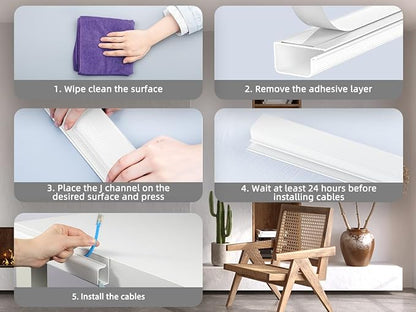 YECAYE 94.2 in Cable Management Under Desk,Easy Install Adhesive Mount Cord Hider,Cord Organizer,Wire Management,Wire Hider for Office Organization,Child & Pet Proof,White