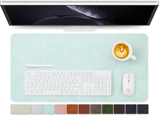 Distressed Leather Desk Mat - Non-Slip PU Desk Pad for Office and Home - Desk Organization and Accessories - Ideal for Large Mouse Pad and Desk Mats on Top of Desks(Mint Green,27.6"x 13.8")