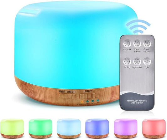 300ML Essential Oil Diffuser, Remote Control Ultrasonic Aromatherapy Oil Diffusers Cool Mist Humidifier, Waterless Auto-Off and 7 LED Light Colors for Bedroom, Yoga, SPA, Baby