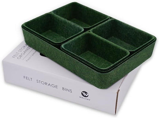 Welaxy Drawer organizers trays felt storage bins drawers dividers organizer boxes for office home interior cozy decor gifts pack 7-piece (Forest Green)