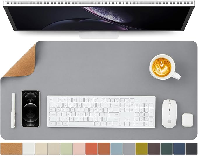 Cork Desk Mat - Dual-Sided Desk Pad for Office and Home - Desk Organization and Accessories - Ideal for Large Mouse Pad and Desk Mats on Top of Desks(Gray,80cmx 40cm)