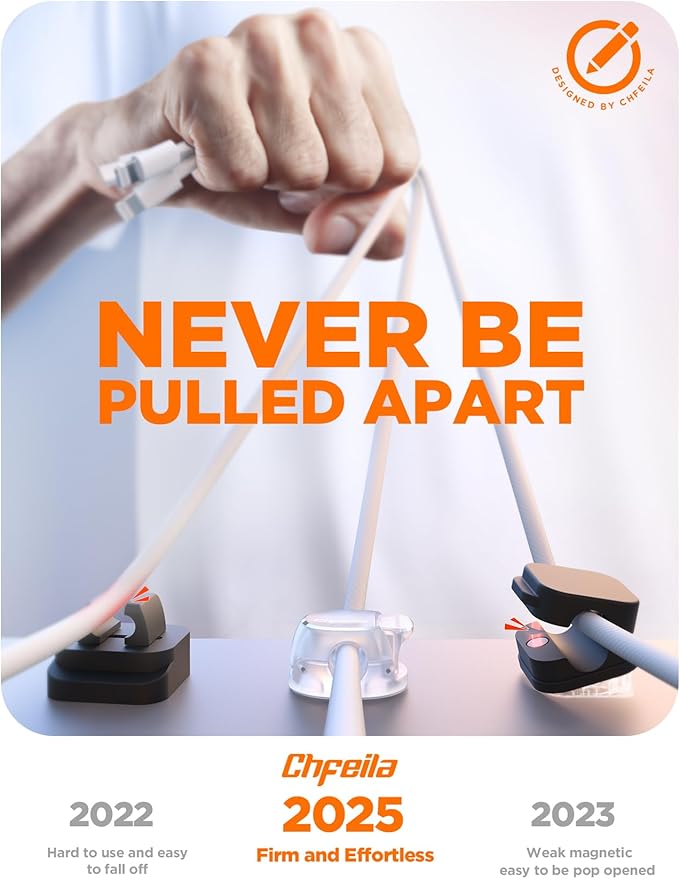 Cable Clips, Chfeila 6Pack Dual Spring Cord Organizer with Clasp Lock, [Max Stability] Desk Cable Management, Adhesive Phone Charging Wire Holder for Nightstand/Car/Wall, Office Accessories Decor