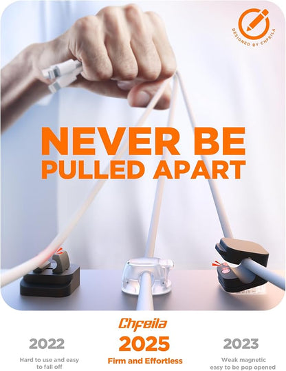 Cable Clips, Chfeila 6Pack Dual Spring Cord Organizer with Clasp Lock, [Max Stability] Desk Cable Management, Adhesive Phone Charging Wire Holder for Nightstand/Car/Wall, Office Accessories Decor