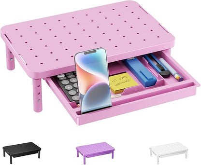 WALI Computer Monitor Stand with Storage, Desk Monitor Riser 3 Height Adjustable, Laptop Riser with Airflow Vents, Desk Organizer for Computer, Laptop, Printer (PTT002-P), 1 Pack, Pink