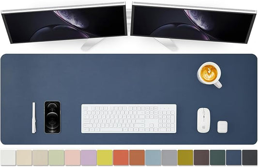 Large Desk Mat - 47.2"x 17" Non-Slip PU Desk Pad for Office and Home - Ideal for Large Mouse Pad and Desk Mats on Top of Desks(Dark Blue)