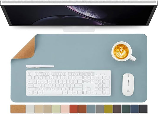 Cork Desk Mat - Dual-Sided Desk Pad for Office and Home - Desk Organization and Accessories - Ideal for Large Mouse Pad and Desk Mats on Top of Desks(Light Blue,27.6"x 13.8")