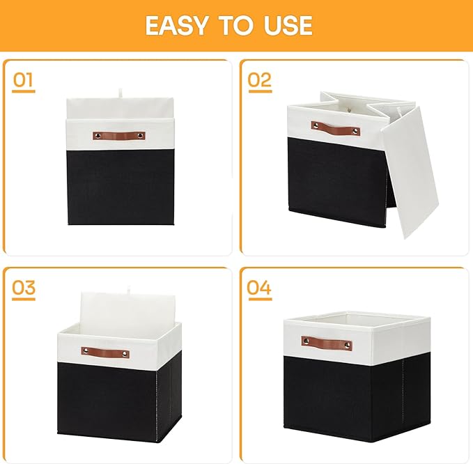 DULLEMELO Storage Cubes 13 inch,Cube Storage Bins with Handles for Organizing,Fabric Storage Baskets for Shelves Nursery Closet Home Organization (White&Black-4 Pack)