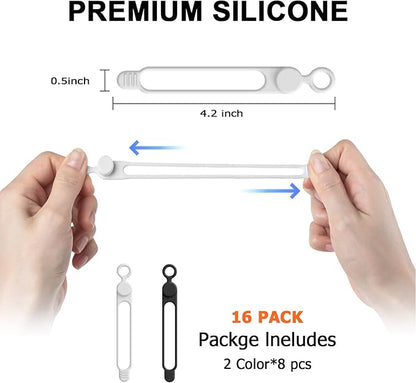 Nearockle 16Pcs 4.2" Silicone Cable Ties Cord Organizer for Cable Management, Reusable Cable Organizer Electronic Accessories in Home,Office,Kitchen,School,Travel(Black*8 & White*8)