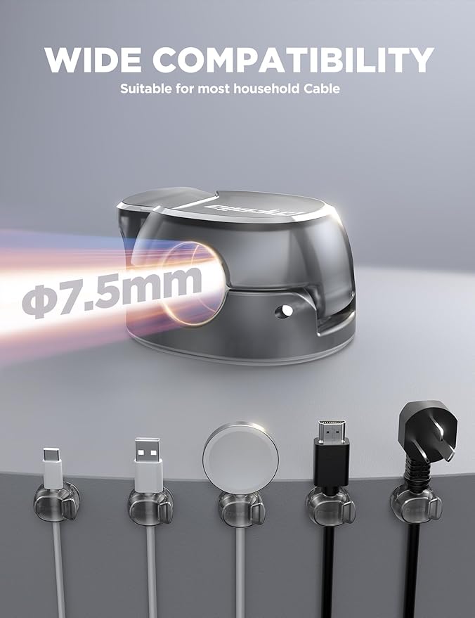 Cable Clips - Chfeila Latest Dual Spring Cord Organizer with Clasp Lock, 6Pack [Max Stability] Desk Cable Management, Adhesive Phone Charging Wire Holder for Nightstand/Car/Wall, Office Accessory