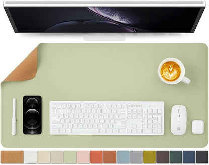Cork Desk Mat - Dual-Sided Desk Pad for Office and Home - Desk Organization and Accessories - Ideal for Large Mouse Pad and Desk Mats on Top of Desks(Light Green,80cmx 40cm)