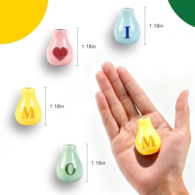 5 Pcs Mini Fridge Magnets, Cute Mini Ceramic Vase with Artificial Flowers, Tiny Pots Plant Vase for Kitchen Refrigerator Office Locker Decor, for Mom