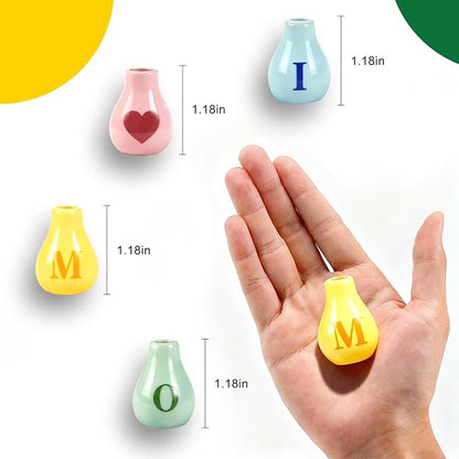 5 Pcs Mini Fridge Magnets, Cute Mini Ceramic Vase with Artificial Flowers, Tiny Pots Plant Vase for Kitchen Refrigerator Office Locker Decor, for Mom