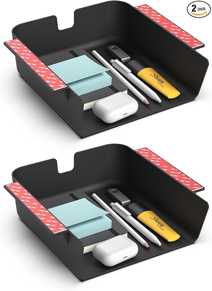 HumanCentric Under Desk Storage Shelf, Drawer Organizer for Office, Workstations, Tables, Sit Stand Desks, Gaming Setups, Mountable Storage Tray, Cable Management, Screw or Stick On, 2 Pack