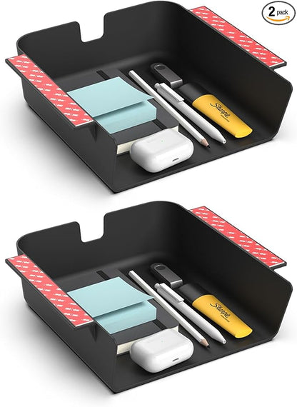 HumanCentric Under Desk Storage Shelf, Drawer Organizer for Office, Workstations, Tables, Sit Stand Desks, Gaming Setups, Mountable Storage Tray, Cable Management, Screw or Stick On, 2 Pack