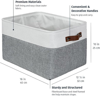 OrganiHaus Extra Large Fabric Storage Baskets for Shelves 3 Pack, 16x13in Closet Storage Bins for Shelves, Canvas Baskets for Organizing, Linen Closet Organizers, Cloth Basket, Gray/Off-White
