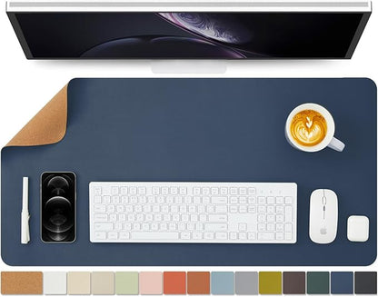 Cork Desk Mat - Dual-Sided Desk Pad for Office and Home - Desk Organization and Accessories - Ideal for Large Mouse Pad and Desk Mats on Top of Desks(Dark Blue,80cmx 40cm)