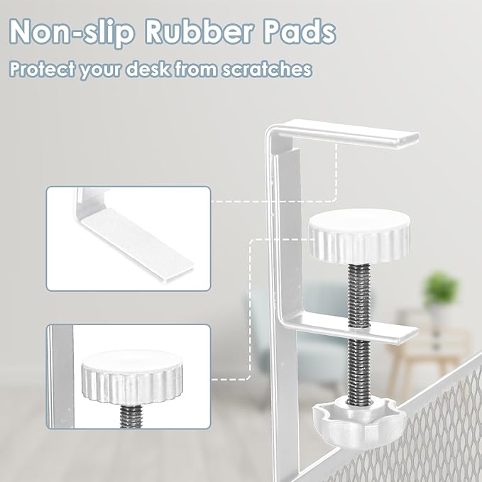 Cable Management, 2 Pack Cable Management Under Desk No Drill, Metal Cord Organizer with Clamp for Standing Desk, Cable Organizer for Home Office, White