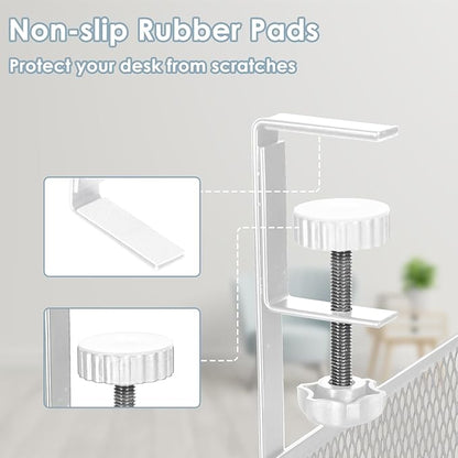 Cable Management, 2 Pack Cable Management Under Desk No Drill, Metal Cord Organizer with Clamp for Standing Desk, Cable Organizer for Home Office, White