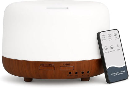 300ML Essential Oil Diffuser Aromatherapy Diffuser, Quiet 8 Hours Operation, 7-Color LED Light, 4 Timer, Remote Control, Auto-Off, Easy to Clean, for Bedroom, Living Room, Office, Home Gifts