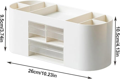 INSTOME Pencil Pen Holder for Desk with 3 Drawers - All-In-One Desk Organizer - Perfect Desk Accessories for Office Use - Stylish & Convenient Desk Organizers and Accessories (Beige)