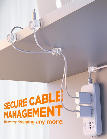 Cable Clips, Chfeila 6Pack Dual Spring Cord Organizer with Clasp Lock, [Max Stability] Desk Cable Management, Adhesive Phone Charging Wire Holder for Nightstand/Car/Wall, Office Accessories Decor