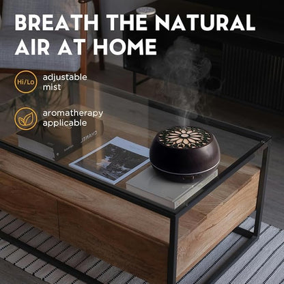 550ml Large Capacity Essential Oil Diffuser with 6 Aromatherapy Oils Set,Ultrasonic Air Humidifier with Timer and 7 Color LED Night Light Waterless Auto-Off Dark Wood Grain