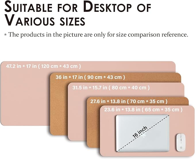 Cork Desk Mat - Dual-Sided Desk Pad for Office and Home - Desk Organization and Accessories - Ideal for Large Mouse Pad and Desk Mats on Top of Desks(Pink,27.6"x 13.8")