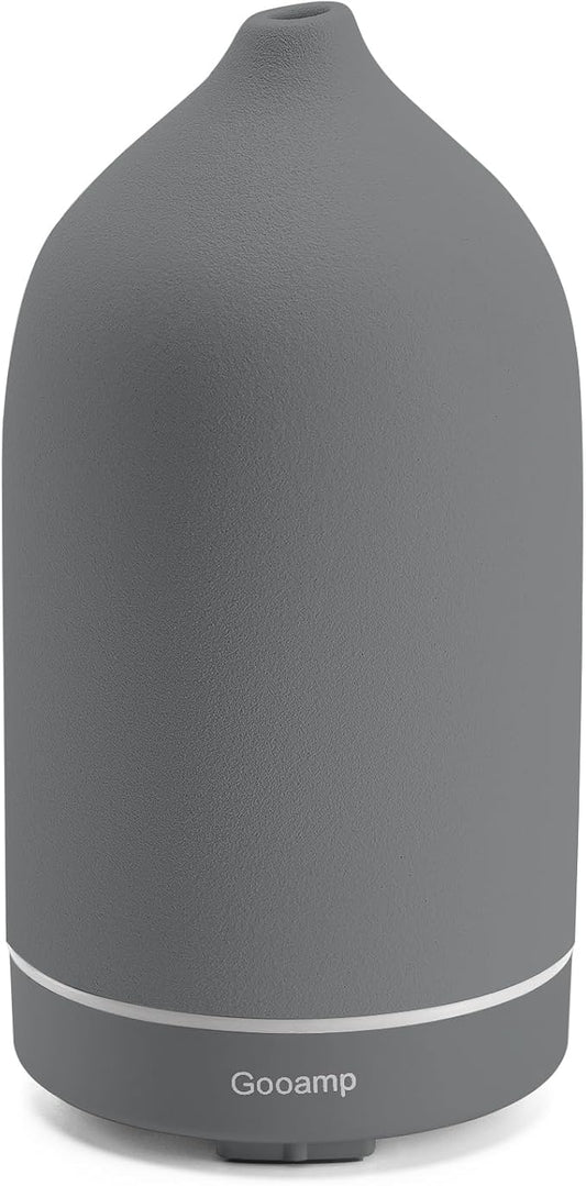 200ML Ceramic Essential Oil Diffuser - Ultrasonic Aromatherapy & Humidifier with 7-Color LED Lights, Auto Shut-Off, Grey, 1H/3H/6H Timer | Scent for Home,Office,Yoga