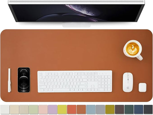 Leather Desk Mat - Non-Slip PU Desk Pad for Office and Home - Desk Organization and Accessories - Ideal for Large Mouse Pad and Desk Mats on Top of Desks (Brown,36"x 17")