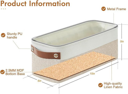 Small Fabric Storage Baskets, 15x6x5 inch Narrow Storage Bins 4-Pack Long Storage Basket for Organizing with Handles, Decorative Basket for Closets, Shelves, Toilet Paper, Beige