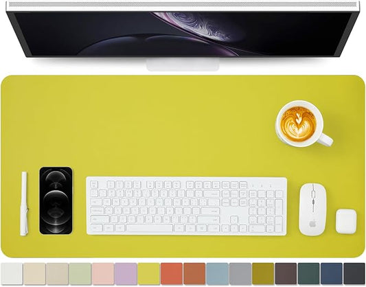 Leather Desk Mat - Non-Slip PU Desk Pad for Office and Home - Desk Organization and Accessories - Ideal for Large Mouse Pad and Desk Mats on Top of Desks (Lemon Yellow,31.5"x 15.7")