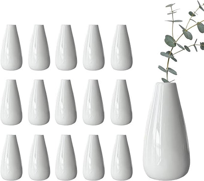 Modern White Ceramic Vase Set of 16 for Living Room Bedroom 5.1'' Minimalist Fresh Flower Vases for Home Decor Office Fireplace Centerpieces Nordic Style Gift for Fake Plant 16 Pack