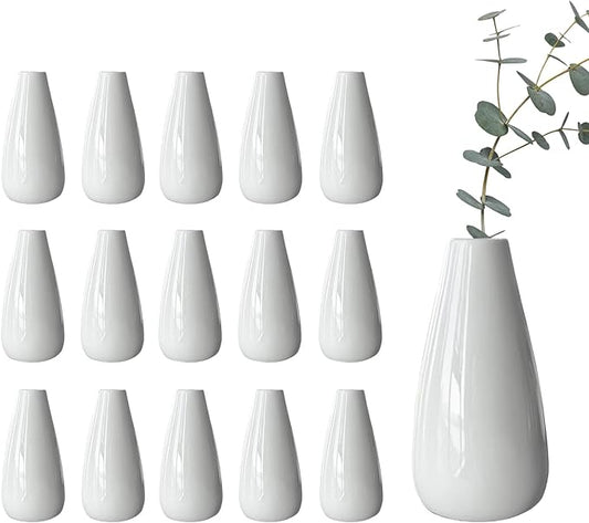 Modern White Ceramic Vase Set of 16 for Living Room Bedroom 5.1'' Minimalist Fresh Flower Vases for Home Decor Office Fireplace Centerpieces Nordic Style Gift for Fake Plant 16 Pack