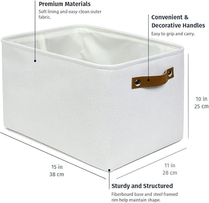 OrganiHaus Large Fabric Storage Baskets for Shelves 3 Pack, 15x11in Closet Storage Bins for Shelves, Canvas Baskets for Organizing, Linen Closet Organizers, Cloth Basket, Off-White