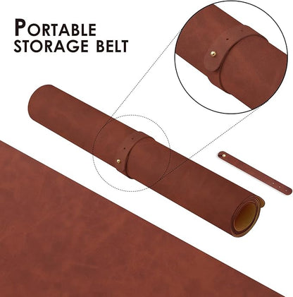 Distressed Leather Desk Mat - Non-Slip PU Desk Pad for Office and Home - Desk Organization and Accessories - Ideal for Large Mouse Pad and Desk Mats on Top of Desks(Mahogany,36"x 17")