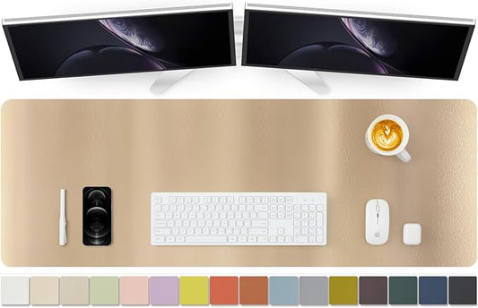 Large Desk Mat - 47.2"x 17" Non-Slip PU Desk Pad for Office and Home - Ideal for Large Mouse Pad and Desk Mats on Top of Desks(Champagne Gold)