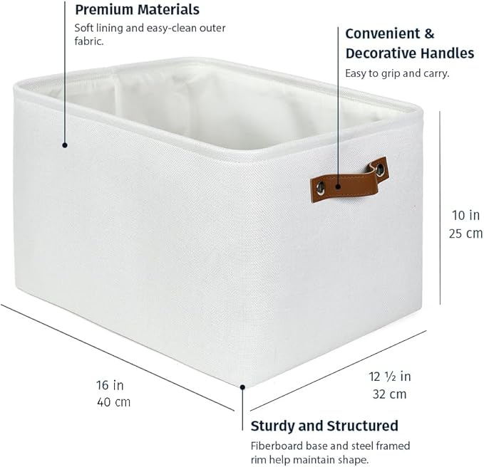 OrganiHaus Extra Large Fabric Storage Baskets for Shelves 3 Pack, 16x13in Closet Storage Bins for Shelves, Canvas Baskets for Organizing, Linen Closet Organizers, Cloth Basket, Off-White