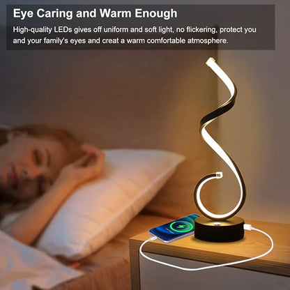 Modern Spiral LED Table Lamp for Bedroom, Bedside Lamps with USB Charging Ports, Dimmable Side Table Lamp Touch Lamps for Nightstand, 3 Colors Modes Desk Lamps for Living Room, Office - Black