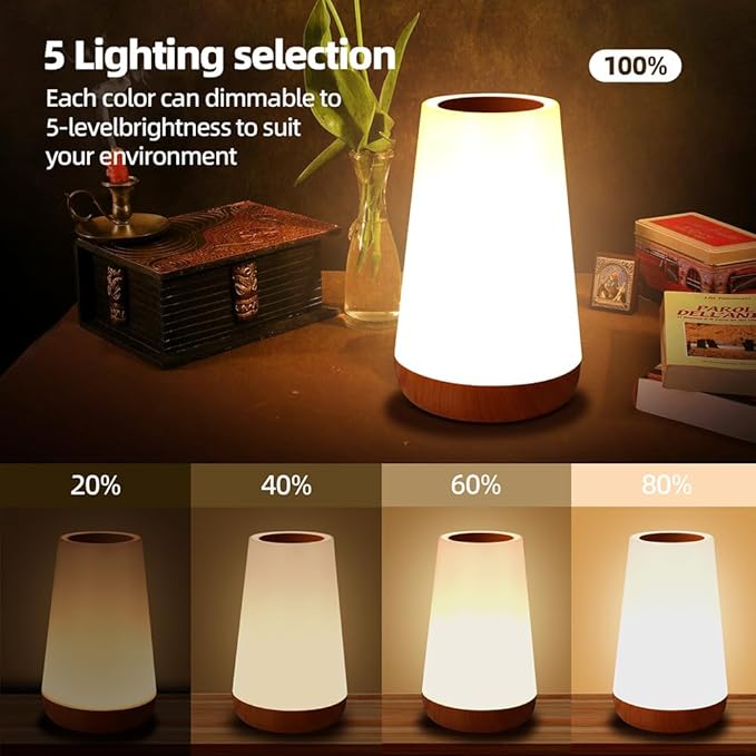 Luxxflour Night Light Lamp, Dimmable Touch Lamp for Bedroom, Portable Table Bedside Lamp, 5 Brightness & 13 RGB Colors, Night Lights for Perfect for Bedroom, Living Room, and Home Decor
