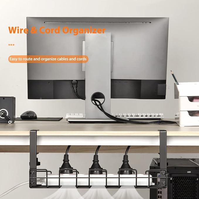 Under Desk Cable Management Tray Organizer for Cord Wire Desk Table Rack No Drill Installation for Home Office Workstation PC Computer Desktop Laptop