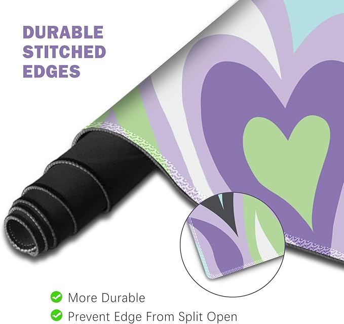 ToLuLu Extended Gaming Mouse Pad, Memory Foam Ergonomic Keyboard Mouse Wrist Rest Support Set, Large Desk Mat with Stitched Edges, Non-Slip Base Mousepad for Home Office Game Study, Purple Hearts