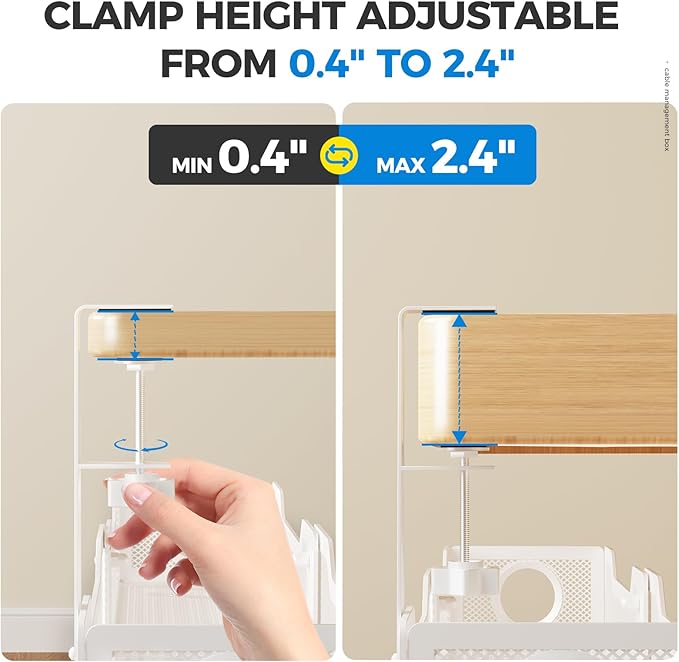 [Upgraded] Extra Large Under Desk Cable Management, Cinati 25" Wire Organizers No Drill, Cable Tray with Clamp for Wire Management, Cord Organization Box for Office, Home - No Damage to Desk(White)