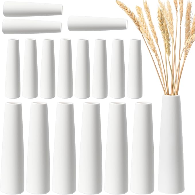 18 Pieces White Ceramic Vases for Home Decor 7.09 inch Tall Vases for Centerpieces Modern Floral for Wedding Party Event Home Office Decoration (Modern)