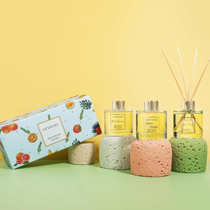 200ml Scent Diffuser with 6 Fiber Sticks, 6.76 oz Reed Diffuser Set Aromatherapy Fragrance Diffusers Air Fresheners for Home Bedroom Bathroom (Coconut Orange)